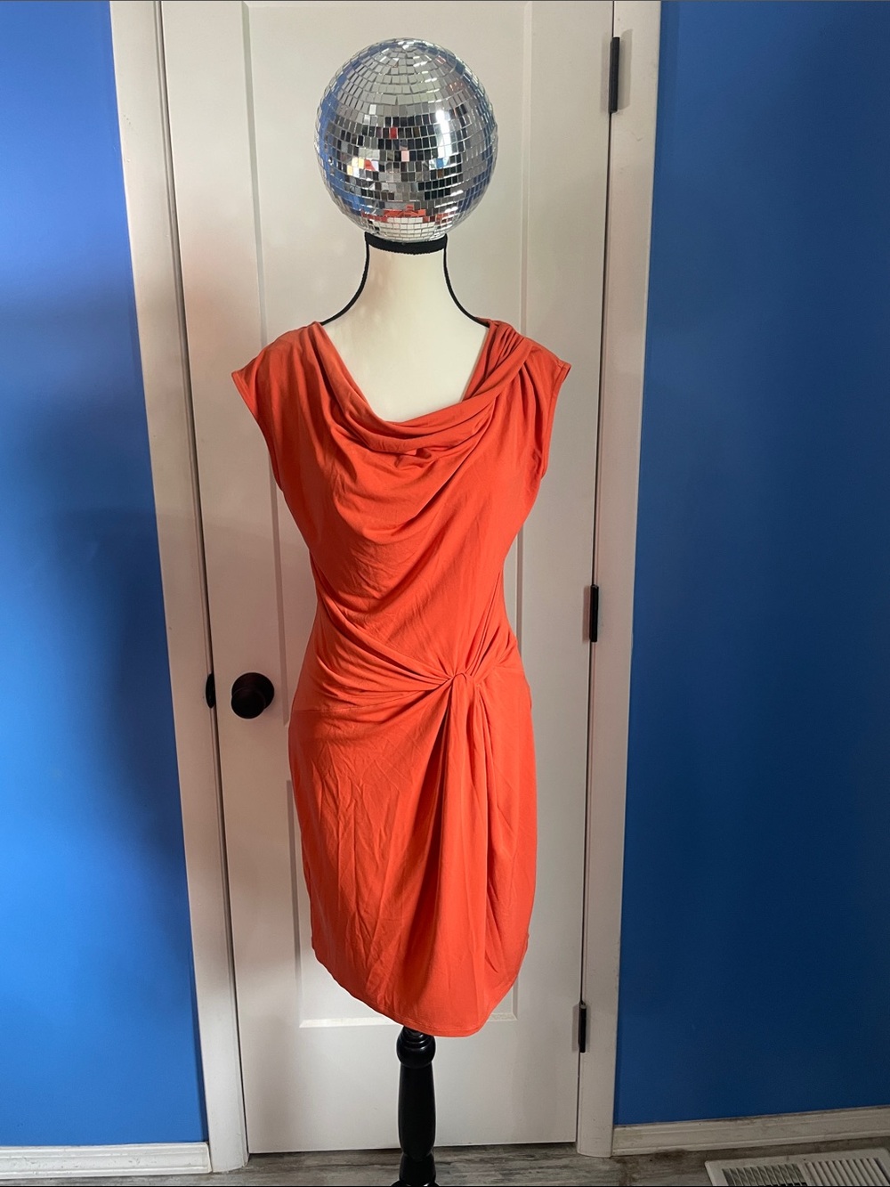 Michael Kors Orange Draped Knot-Front Midi Dress